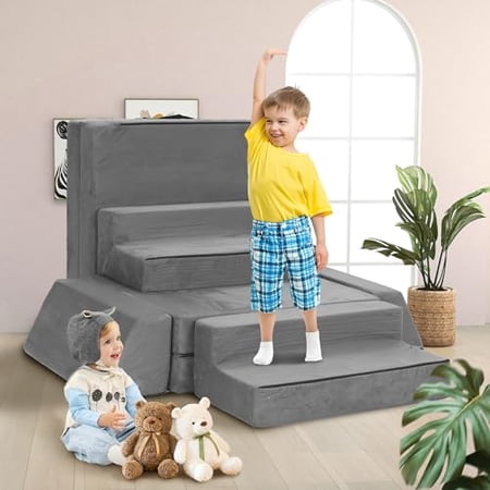 Rengue 8PCS Modular Kids Play Couch, DIY Modular Toddler Couch for Glow in The Dark, Baby Play Couch Glow Sofa, Easy to Build Magical Forts in Your Playroom/Bedroom/Indoor/Nursery (Grey)