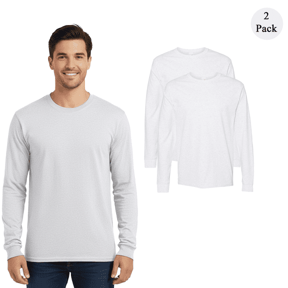 Hanes Men's Essential-T Long Sleeve T-Shirt, Comfortable Crew Neck Classic Fit Tee, Ash, 2-Pack S