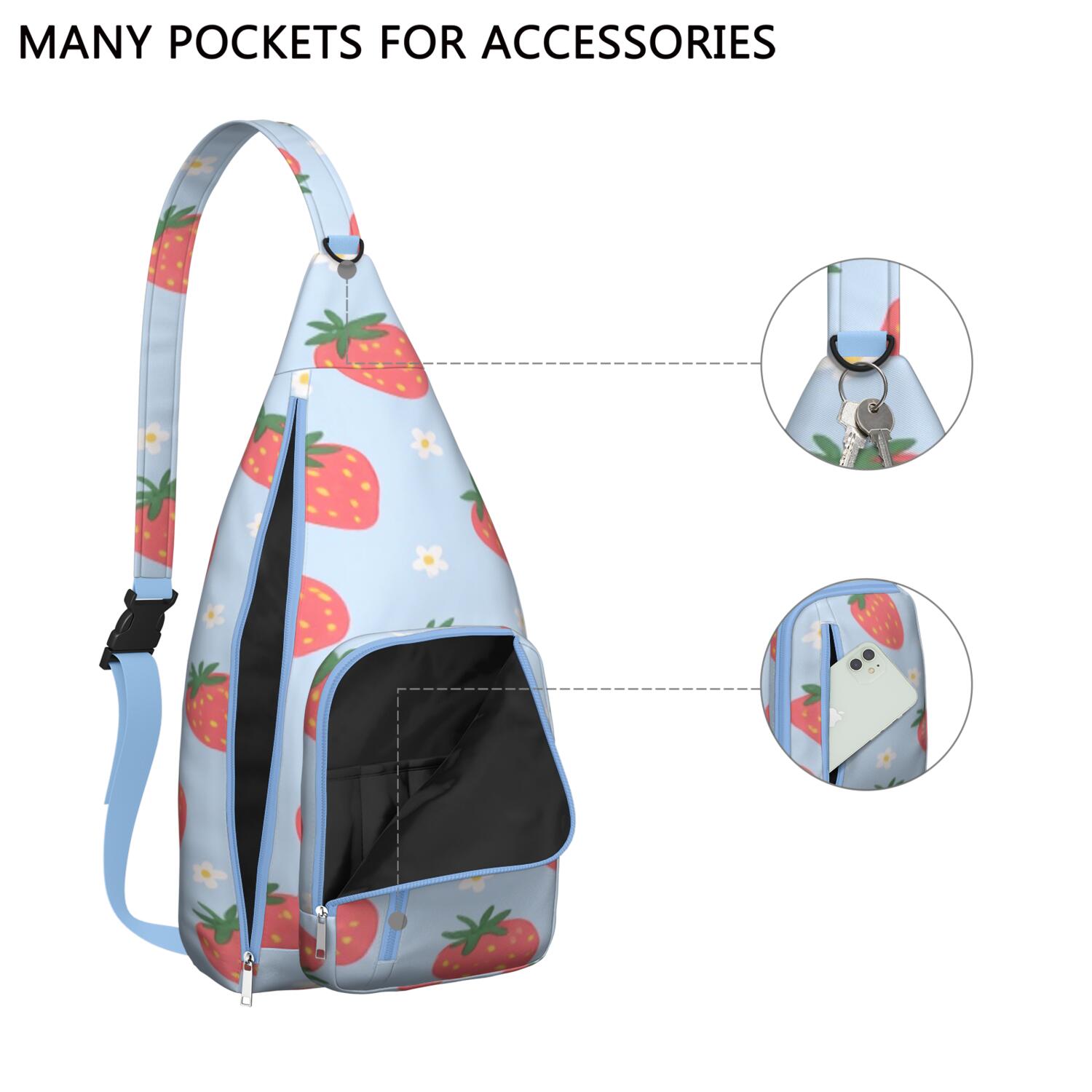 Fashion Crossbody Sling Bag Strawberry Trendy Sling Backpack for Women/Men Adjustable Lightweight Travel Hiking Casual Daypack for Young People
