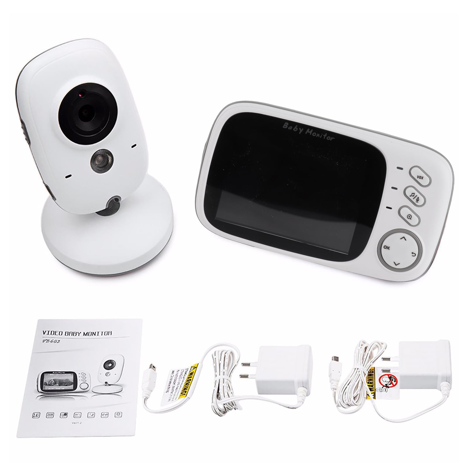 baby monitor Baby 3.2” Display Video Baby Monitor with Camera and Audio Remote Wide View Two Way Audio Talk Infrared Night 8 Lullabies US Plug