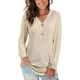 thumbnail image 3 of Camiseta de manga larga de color sólido con cuello en V para mujer, blusa suelta informal, caqui, L Eigraketly AP003714-13, 3 of 6
