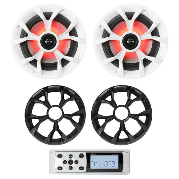 MB QUART MDR2.0W Marine Boat AM/FM Bluetooth Receiver 2) Rockville 6.5" Speakers