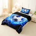 thumbnail image 3 of Castle Fairy Sport Soccer Twin Comforter Sets 2pcs, Abstract Lightning Bedding Set, Blue Black,Black Reversible,1 Comforter and 1 Pillowcase, 3 of 6