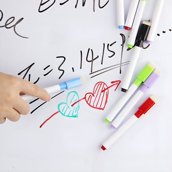 CCOCC 8 Colors Dry Erase White Board Marker Pen Fine Point Built-in Erase