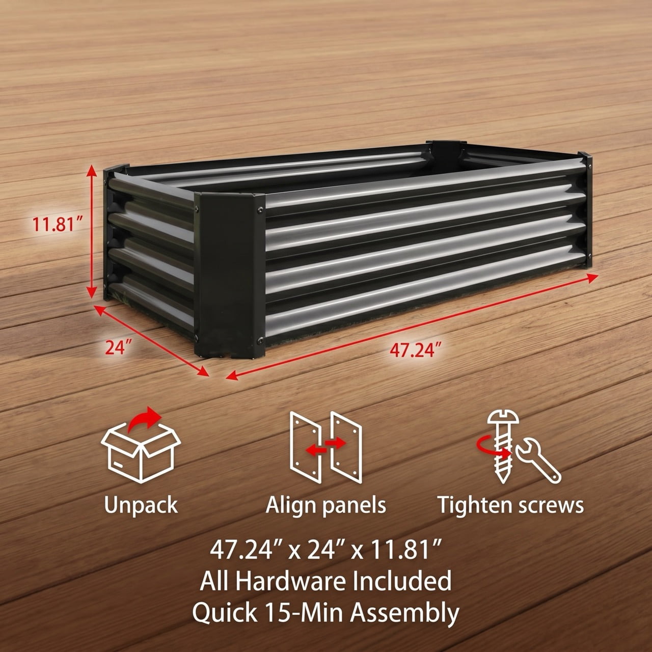 Metal Raised Garden Bed, Galvanized Rust-Proof Open-Bottom Rectangle Raised Planter Box for Vegetables Herbs Flowers Plants, Outdoor Garden Bed 4x2x1ft Black