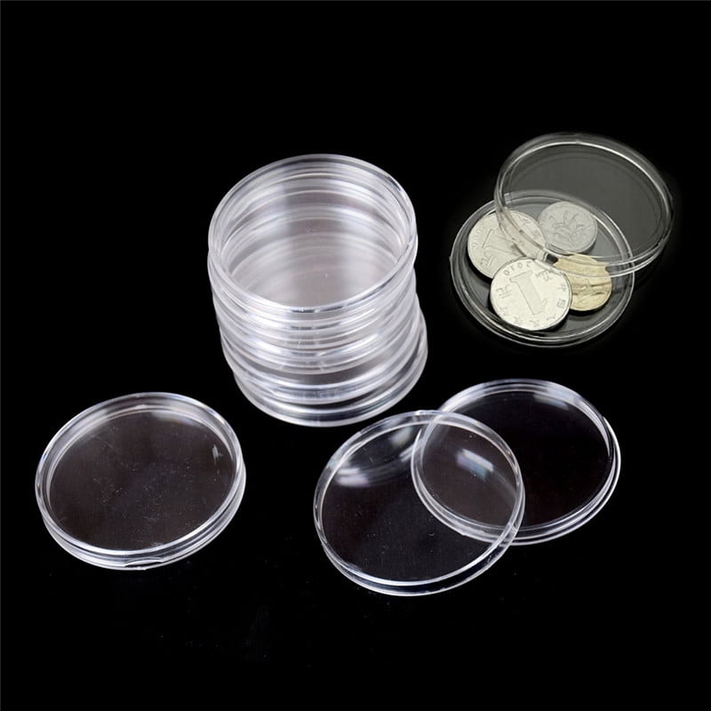 10Pcs 50mm Clear Round Cases Coin Storage Capsules Holder Round Plastic Case% VN 