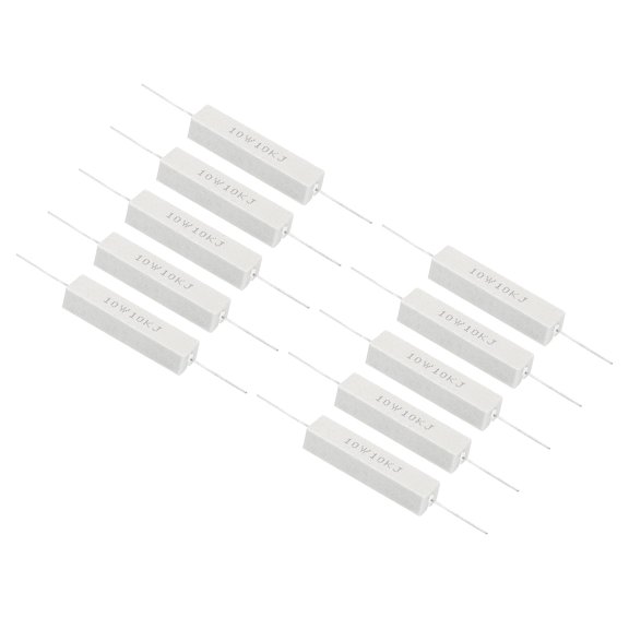 10Pcs 10K Ohm Resistors, 10W Ceramic Cement Resistor Power Cement Resistor Kit Tolerance 5% for Power Adapters Audio