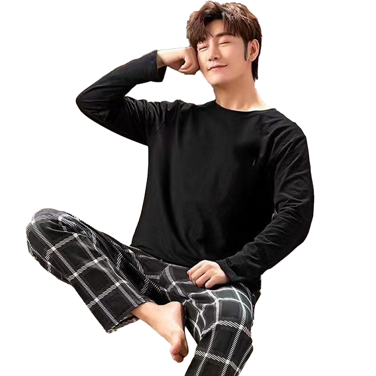 Men Pajamas Set Milk Fiber Long Sleeve Breathable Comfortable Men Striped Sleepwear Set B4 XL Walmart