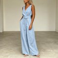 thumbnail image 7 of ClodeEU Women's V Neck Sleeveless Top and Elastic Waist Drawstring Wide Leg Pants Set with Pockets ,Casual Two Piece Outfit Light Blue,Women's Plus XL, 7 of 7