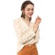 thumbnail image 1 of Camisa con Cuello en V y Solapa con Botones y Lunares en Forma de Corazón para Mujer Allegra K Beige XL, 1 of 6