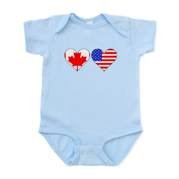 CafePress - Canadian American Hearts Body Suit - Baby Light Bodysuit, Size Newborn - 24 Months