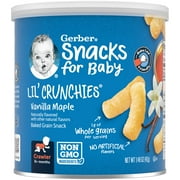 Gerber Snacks for Baby Lil Crunchies Baked Grain Vanilla Maple, 1.48 oz Canister