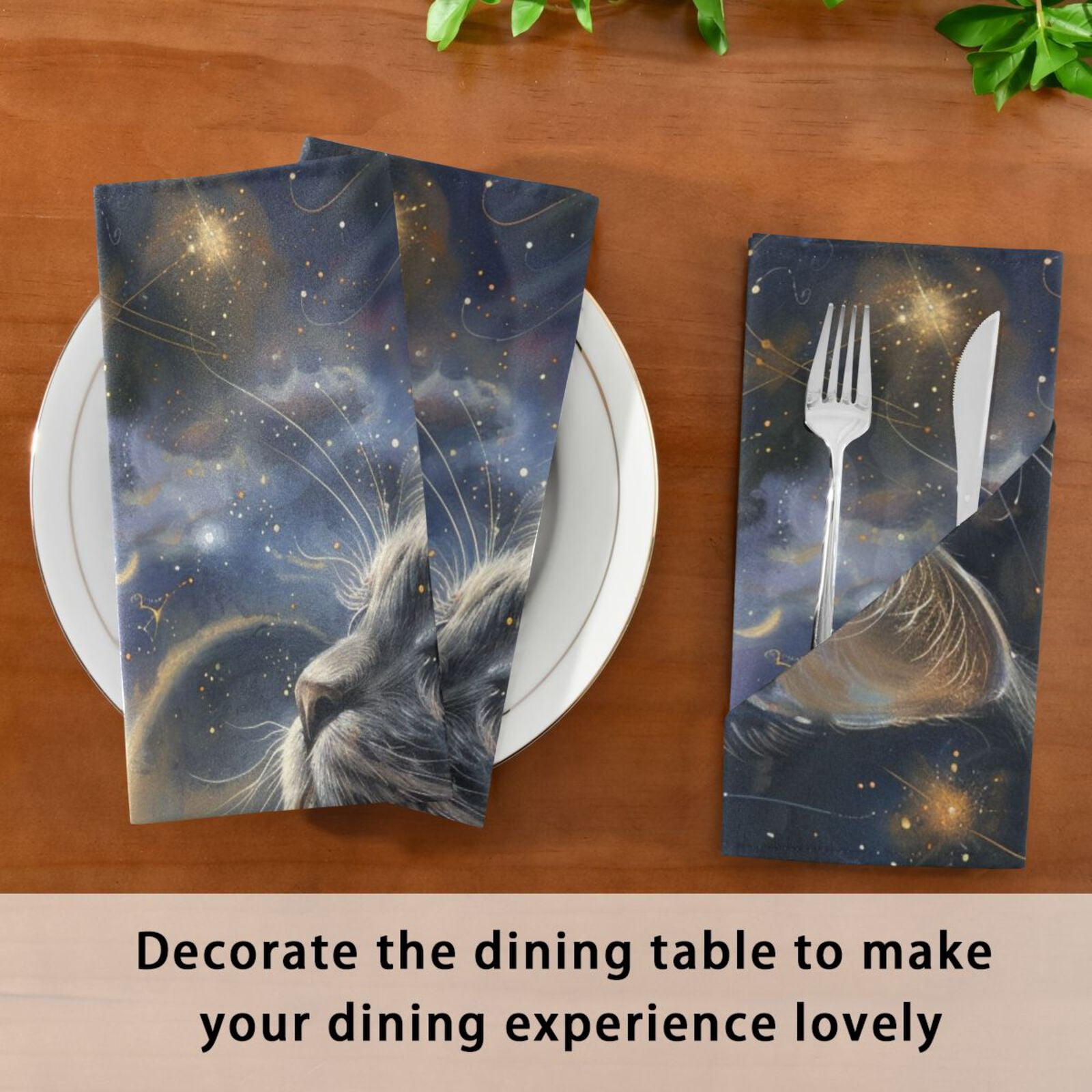 JSTEL Cat Kitten Starry Sky Galaxy Cloth Napkins Set of 6, 20x20 Inch Washable and Reusable Napkin for Decoupage Dinner Party Everyday Use