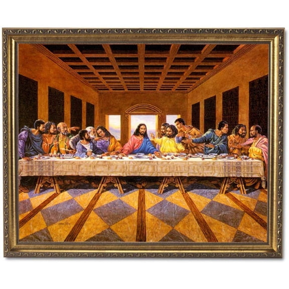 African American Black The Last Supper Jesus Christ Religious Wall Picture Framed 8x10" Art Print (Gold)