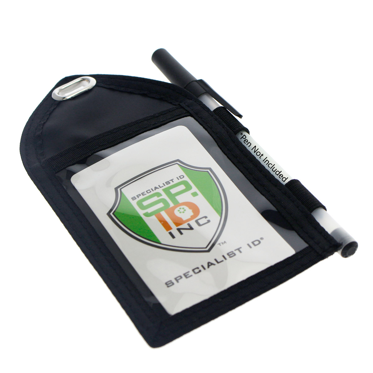 5 Pack - Heavy Duty Badge Wallet with Pen Loop Holder - Double Pocket Key Card Holder - Clear Front Display Window - Secure Back Pouch for Cards, Money, Flash Drive and More by Specialist ID (Black)