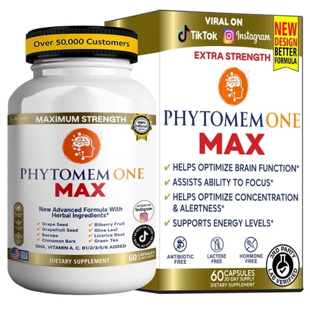 GreenVify Phytomem One Max Dietary Supplement Capsules – Memory & Cognitive Health Nutritional Supplement for Adults – Easy-to-Swallow Capsules