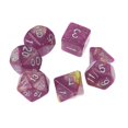 thumbnail image 3 of Juego de 7 dados poliédricos dicromáticos D4 D6 D8 D10 D12 D20 para escritorio, morado y blanco, 3 of 5