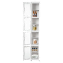 4-Tier Narrow Storage Cabinet, Mobile S-torage Organizer with 4 Universal Wheels, Tall Slim Storage Cabinet with Doors and Shelves for Small Space, Kitchen, Bathroom, Toilet Paper, White