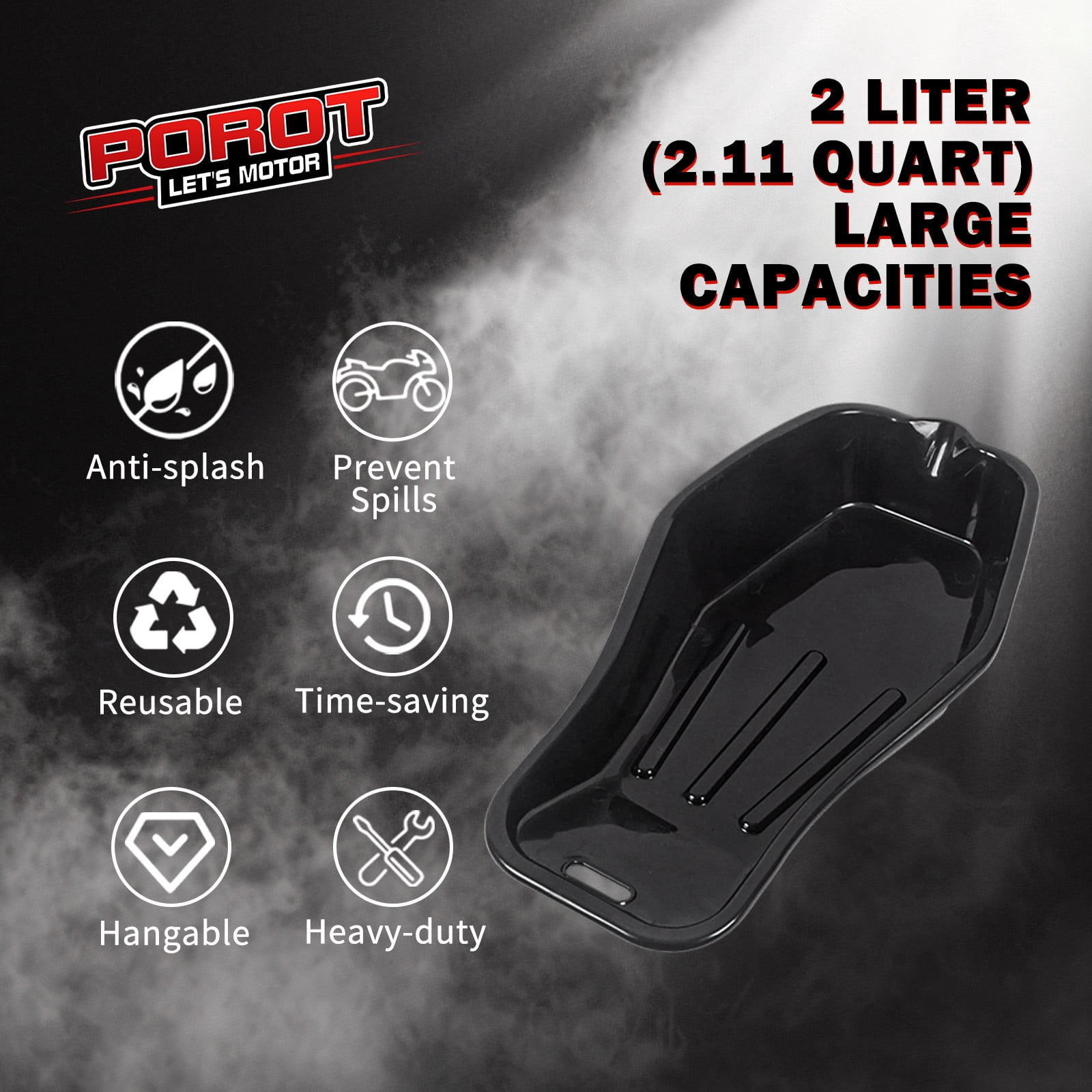 Porotmotor Oil Drain Pan 2L Tray Container Storage for Low Profile Motorcycle Oil Change Splash Repair Recovery