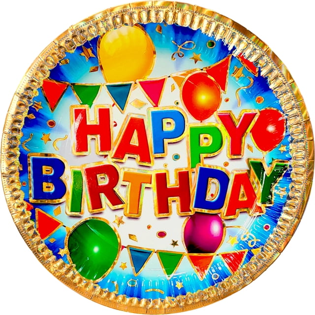 24 Pz Plato Cartón Pastelero Premium Pastelero Happy Birthday Banderines Globos