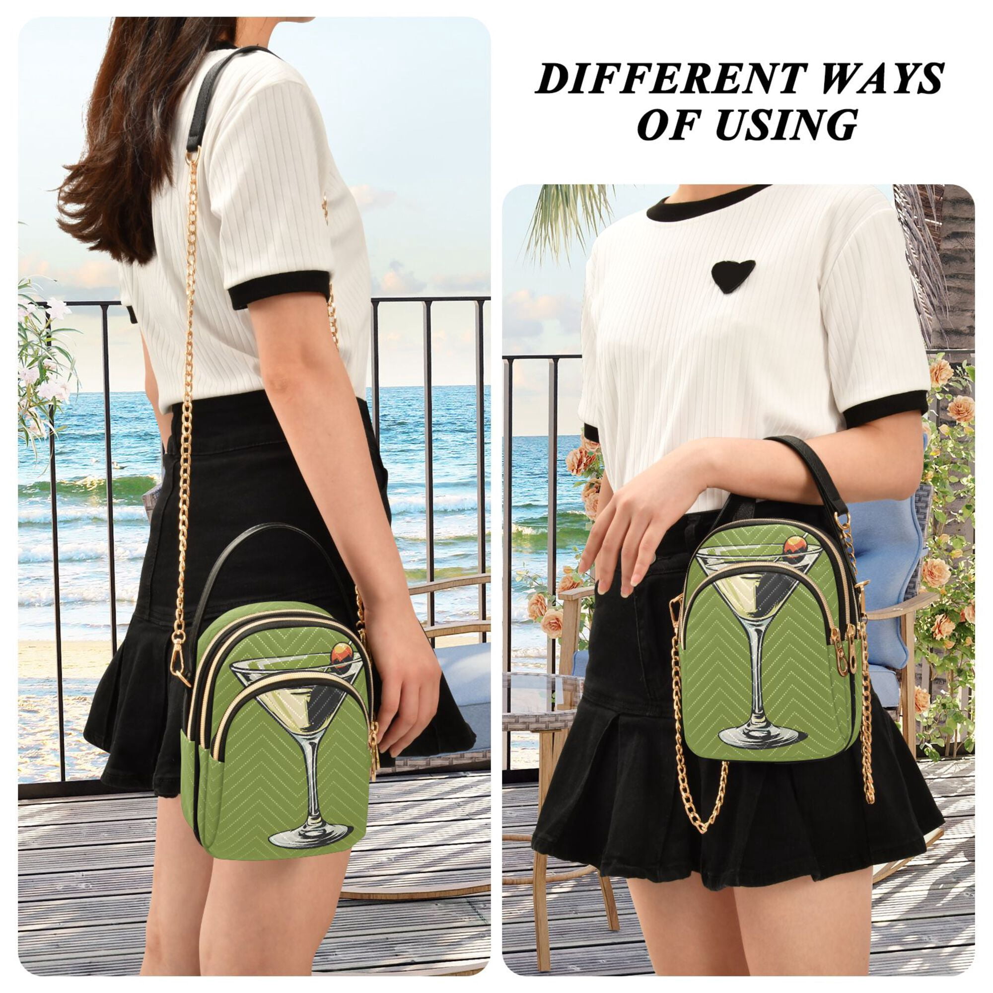 FORMRS Crossbody Bag for Women Quilted Travel Shoulder Cell Phone Purse with Chain Strap Handbag, Light Black Martini
