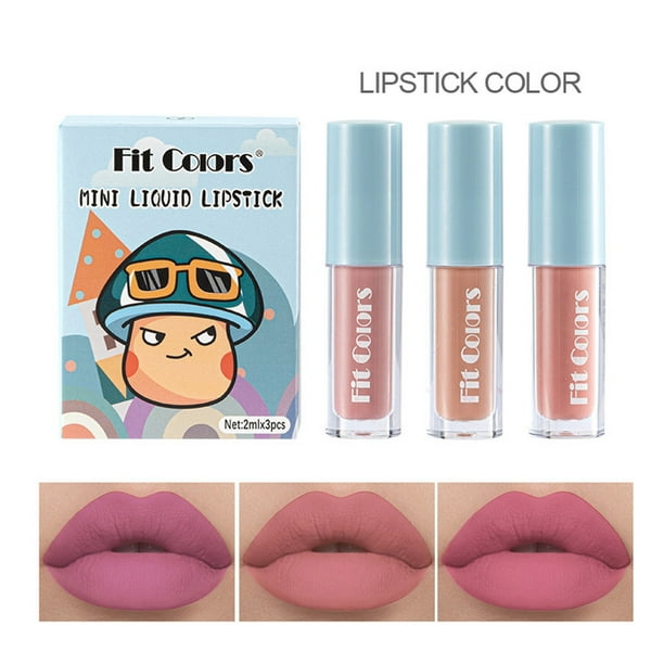 Set de lápiz labial con brillo labial hidratante | Aceite labial picante 3 tonos | Acabado de gelatina antiadherente mate | Fórmula de Vitamina E y Menta | Rellenado de larga duración | 2ml x 3
