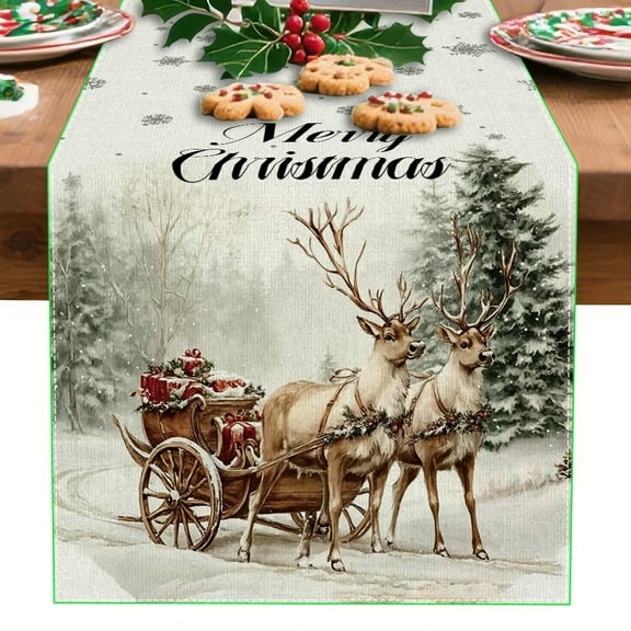 YOPINCO Christmas Trees Reindeer Elk Table Runners Cotton Linen Party Decorations Table Setting for Farmhouse Kitchen ,Home ,Dining Table 13" x 35"