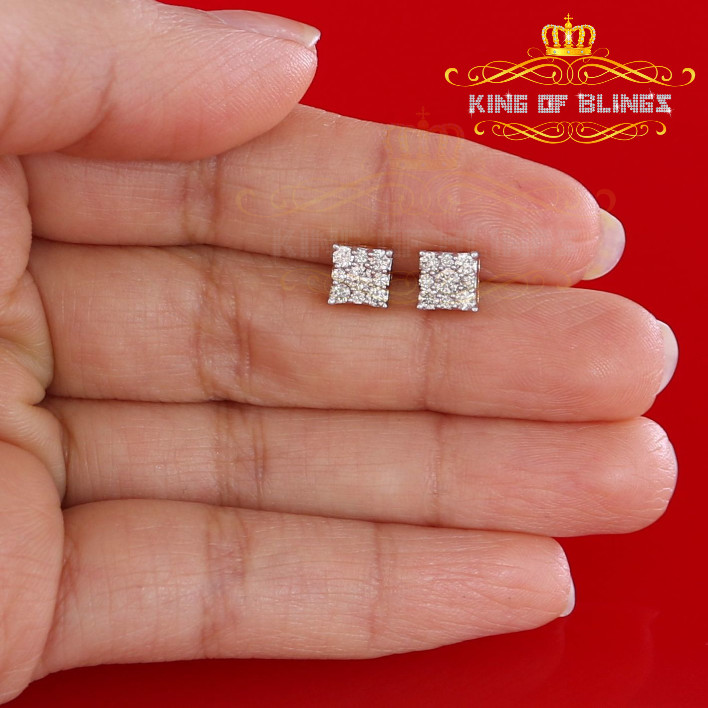 King of Bling's 10K Real Yellow Gold with 0.50CT Real Diamond Men's/Women's Stud Square Earrings