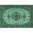 thumbnail image 1 of Ahgly Company Machine Washable Indoor Rectangle Medallion Turquoise Blue Traditional Area Rugs, 5' x 8', 1 of 4