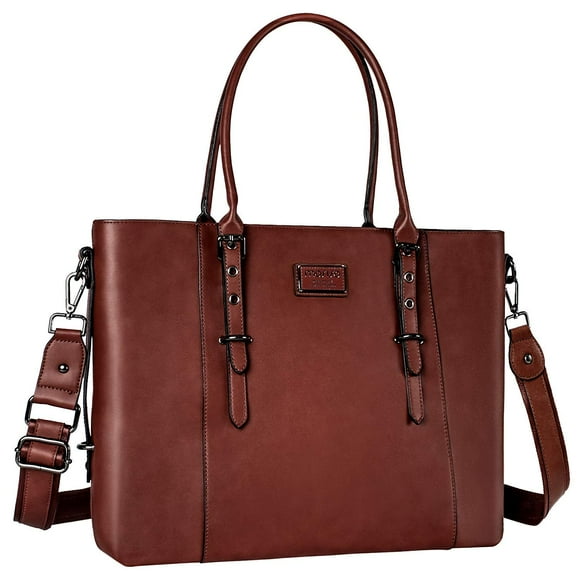 MOSISO Laptop Bag for Women, 17.3 inch Waterproof Vintage PU Leather Briefcase Shoulder Computer Laptop Tote Bag for Office Work, Brown