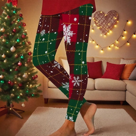 Hueook Womens Leggings Women's Christmas Print Leggings Sports Fitness Pants Solid Colored Casual Tight Fitting Tight Peach Hip Yoga Pants Stretch Pants Green S