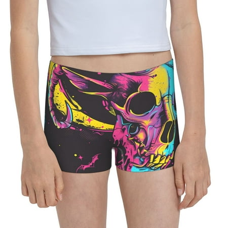 Pofeuu Neon Gothic Skull Moon Print Soft Cotton Girls Boyshort panties Toddler Underwear-Large