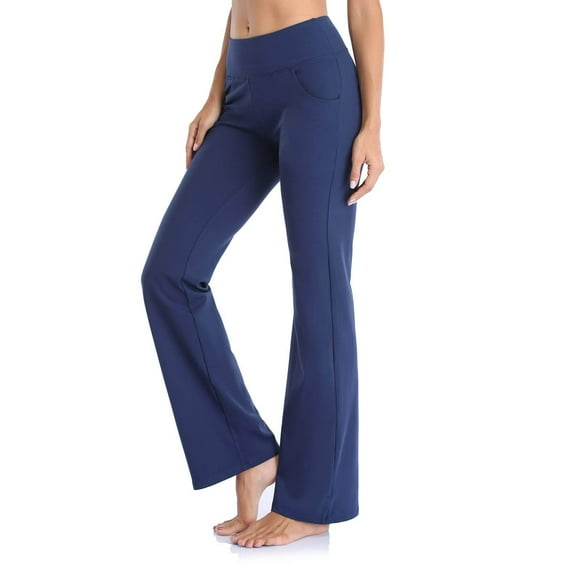 Clearance! Hontri Women Yoga Pants High Waist Flare Leggings Wide Straight Leg Sports Trousers Flared Trousers with Pocket for Yoga Pilates Fitness Yoga Pants Blue M