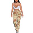 thumbnail image 1 of Qmyliery Women's Casual Trousers Camouflage Print Zip Button Design Patchwork Flared Straight Pants,Yellow/Green,S/M/L/XL/XXL, 1 of 9