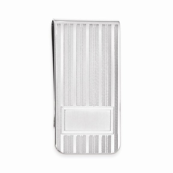 Rhodium-plated Kelly Waters Money Clip with Lines and Bottom Rectangle; for Adults and Teens; for Women and Men