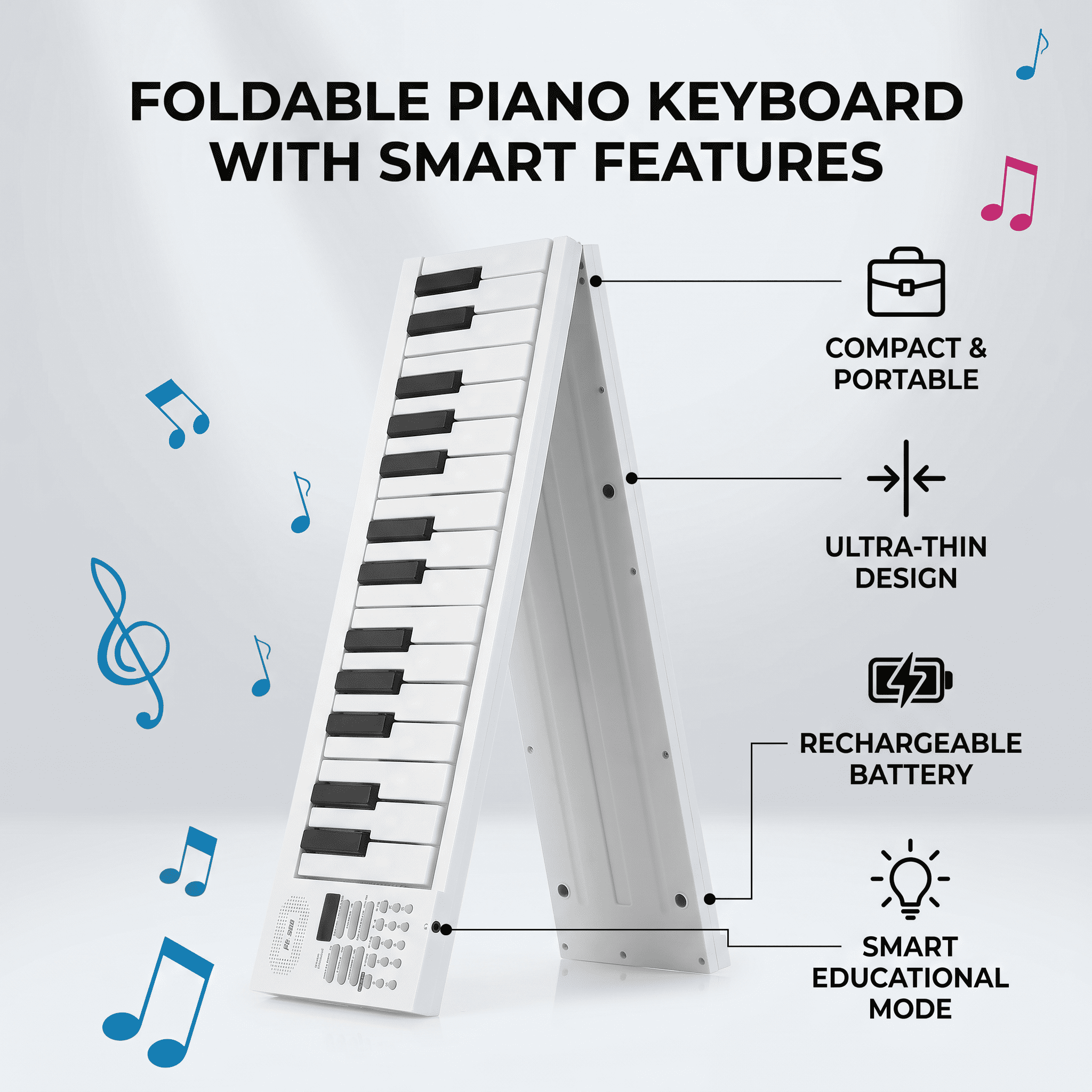 61-Key Foldable Electronic Piano Multifunctional Electronic Piano Keyboard with LED Display Built-in Rechargeable Battery Portable Musical Instrument Digital Piano with Carrying Bag for Beginners