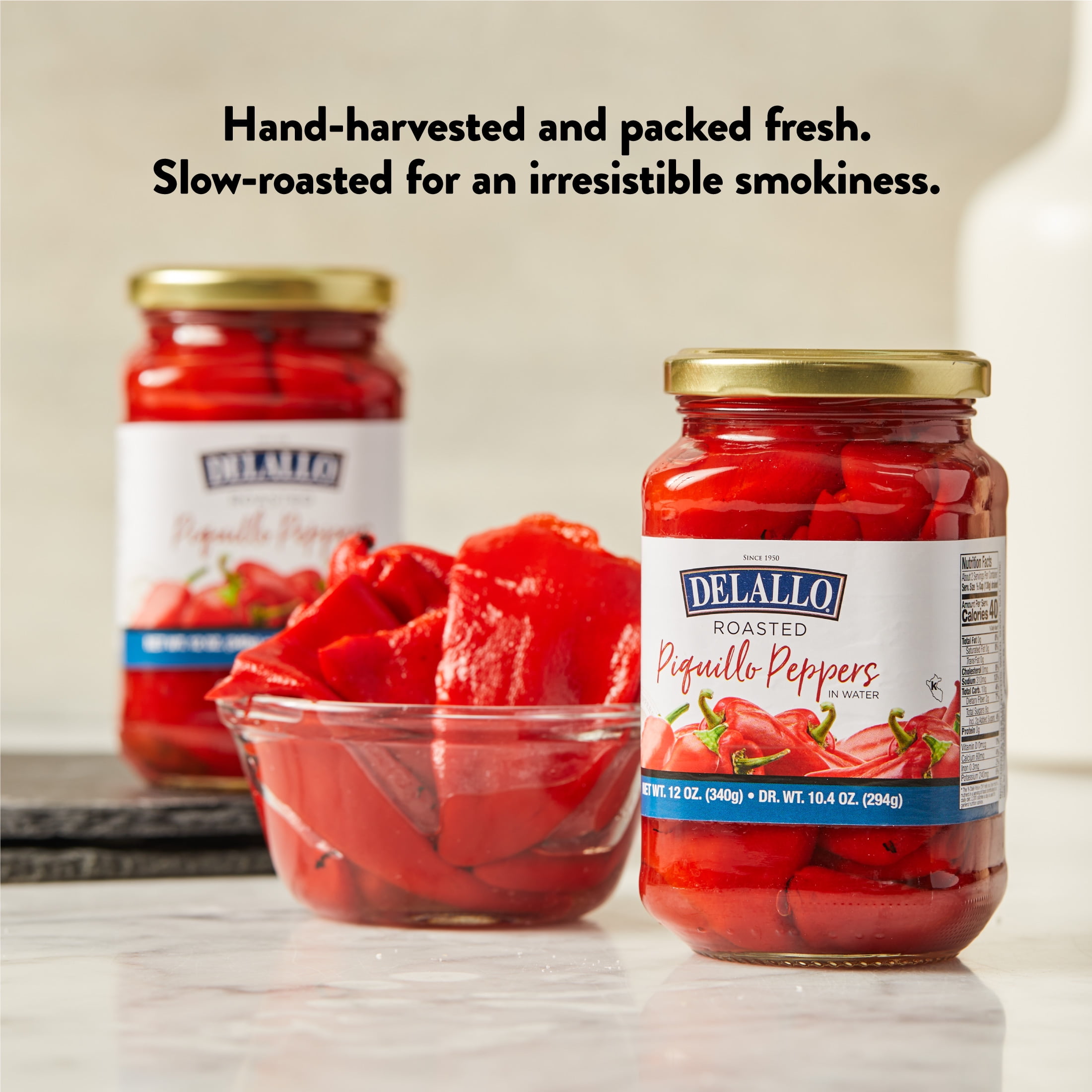 DeLallo Roasted Piquillo Peppers, Non-GMO, Kosher, 12 oz. Jar, (12 Pack)