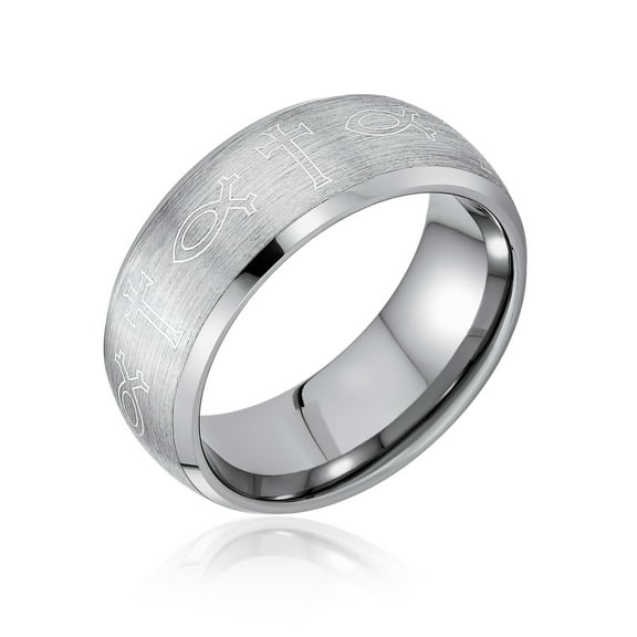 Bling Jewelry Mens Religious Ichthys Jesus Fish Titanium Wedding Band Cross Ring Matte Silver
