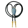 thumbnail image 2 of Daisy Del Sol Blue Opal Stone Bolo Tie Braided Vegan Faux Leather Gold Tips Handmade Necklace Adjustable Boho Bohemian Western Jewelry, 2 of 6