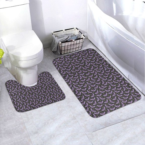 Xecao Bat Purple 2-Piece Vintage Seamless Anti-Skid Mat Set, featuring a stylish pattern for a safe and elegant toilet rug experience