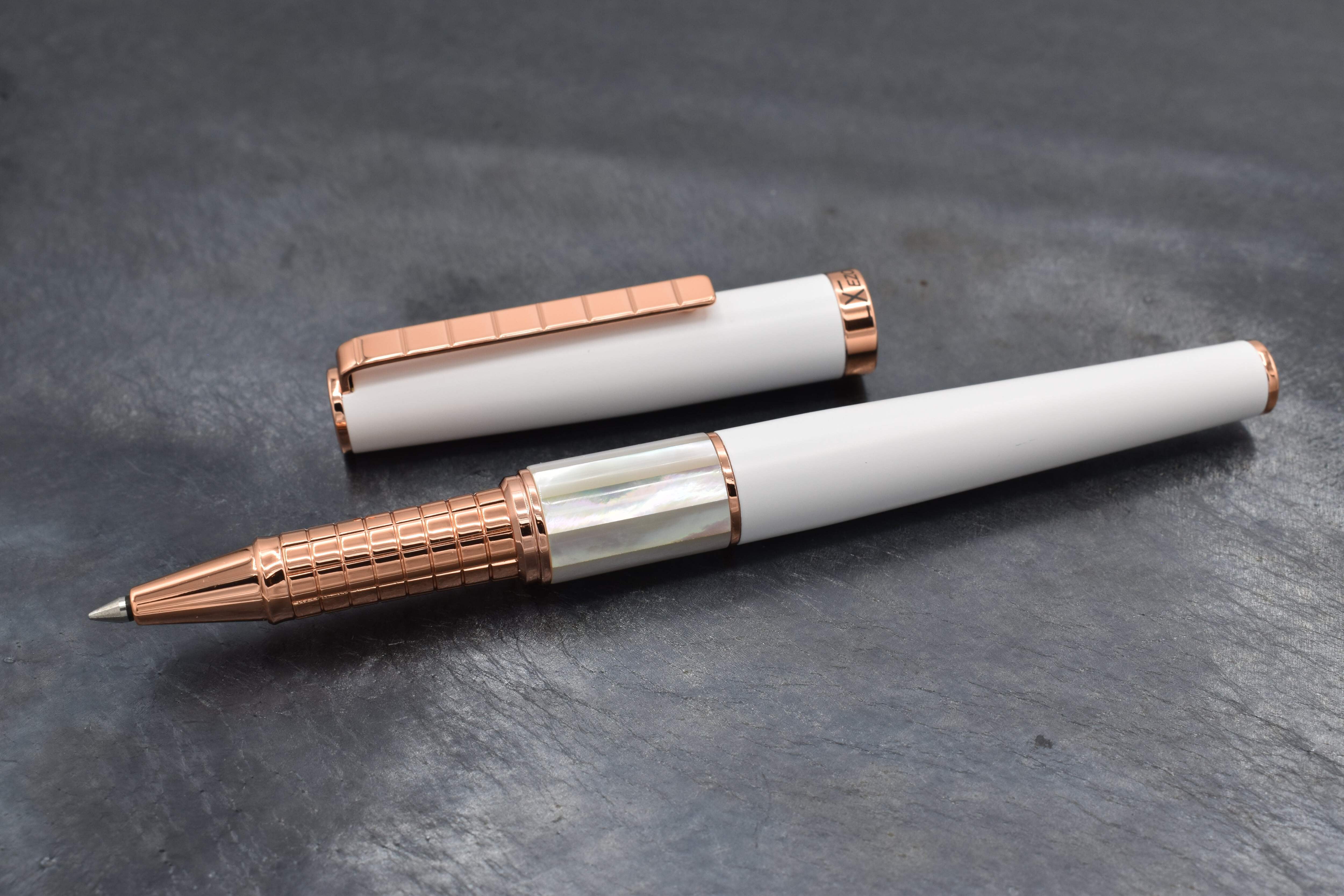 Xezo Speedmaster® White Brass Rollerball Pen - With White Mother of Pearl  Rose Gold