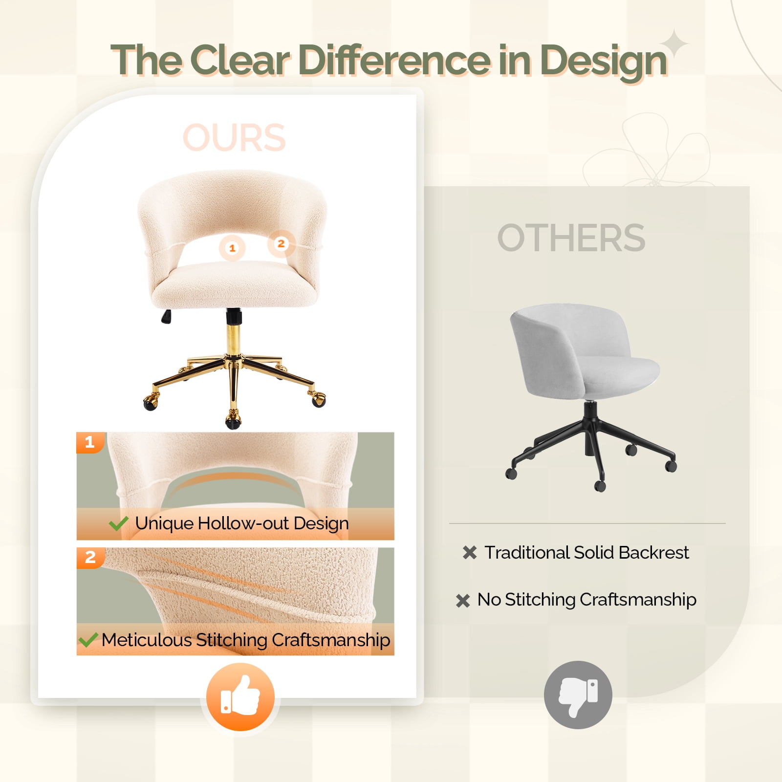 Ktaxon Flannel Accent Chair Multi-Use Makeup Desk Chair with 360 Swivel Adjustable Height for Bedroom Office Dorm Beige