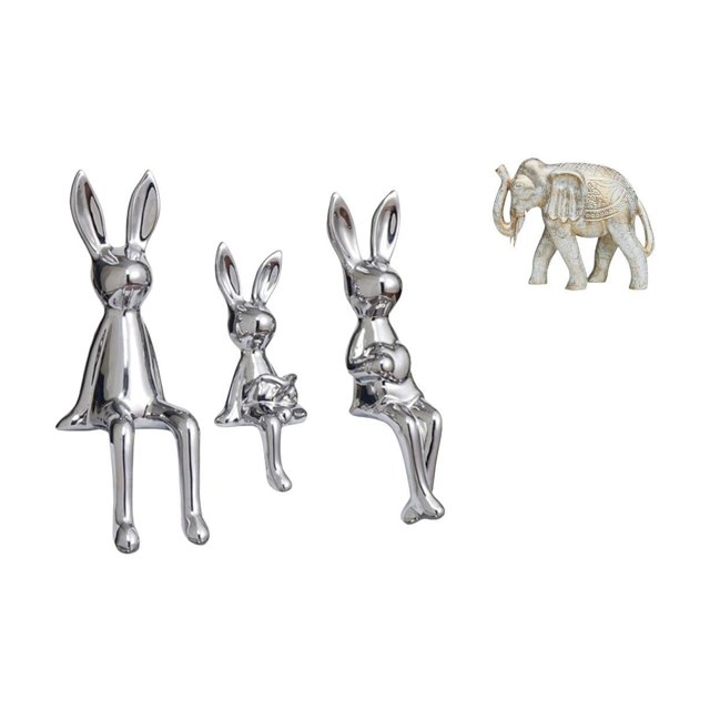 Figura de familia de elefantes y conejos tallada a mano, escultura de animal, adorno de centro de mesa para escritorio, estantería, decoración de año