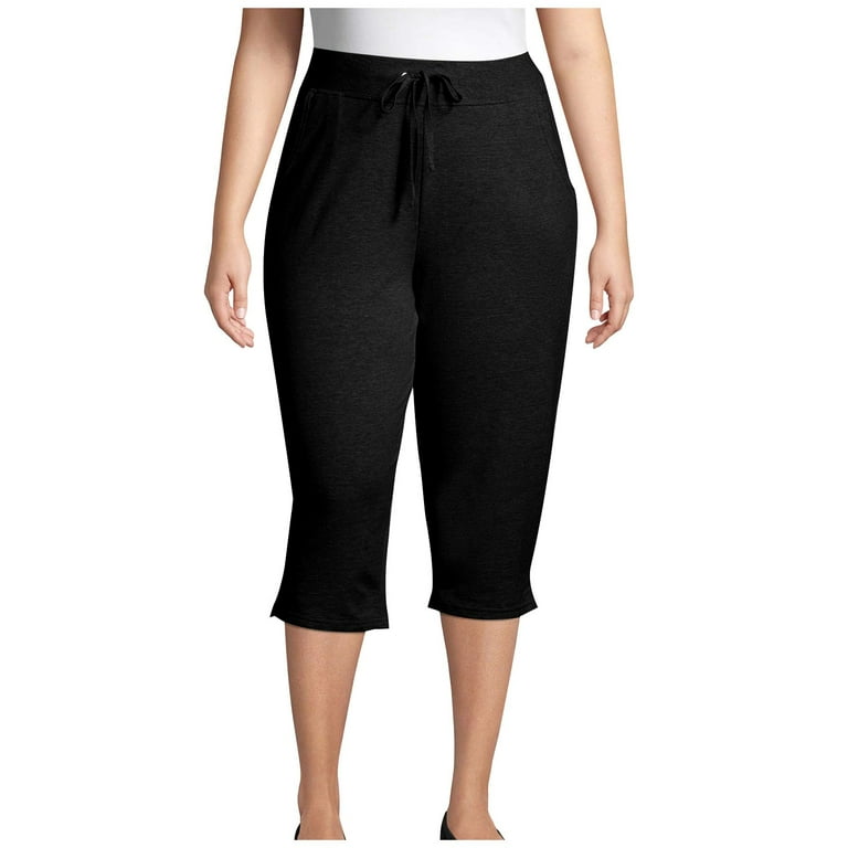 Usmixi on Sale Capris for Women Womens Plus Size Capris Casual Solid Drawstring Elastic Waist Capri Pants Summer Breathable Loose Wide Leg Cropped
