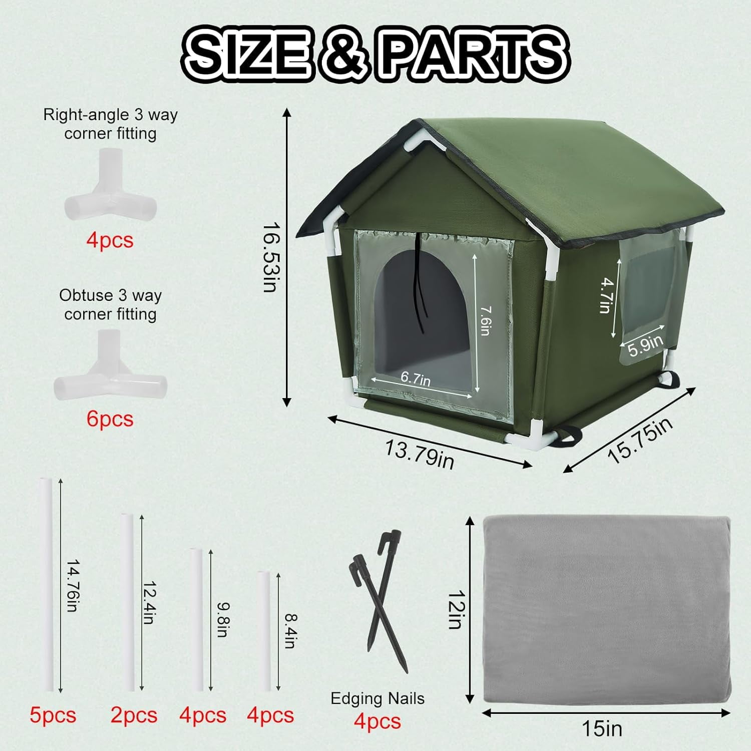 Outdoor Cat House Weatherproof, Cat House for Outdoor Cats, Feral Cat House with Mat and Edging Nails for Outside-Provides Cozy Shelter for Stray and Outdoor Cats