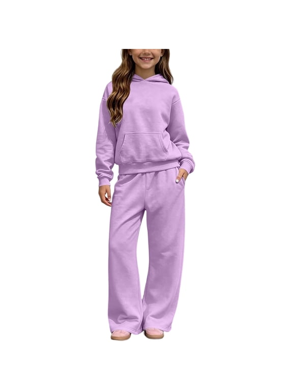 Girls Athletic Sets Hoodie And Sweatpants Set with Pockets for Teen Girls Kids Back to School Clothes Sports Outfits