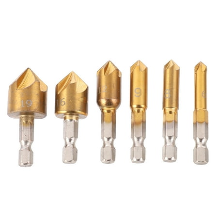 

6Pcs Countersink Drill Bit Hex Shank Set Metal 90 Degree 6mm19mm Chamfer Tool Accessory