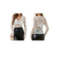 thumbnail image 3 of Women Long Sleeve Tops Shirts Dressy Hollow Out Crochet Lace Embroidered Blouses 2025 Fashion White XL, 3 of 7