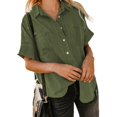 thumbnail image 4 of Yigetop Button Down Shirts for Women Denim Button Down Shirt Short Sleeve Loose Fit Tops Cotton Denim Tops with Chest Pockets Shirts for Women Green2 3XL, 4 of 10