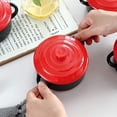thumbnail image 5 of Bruntmor 8.5oz Oven Safe Mini Cocotte Ceramic Ramekins for Baking, Casserole with Lid (Matte Black w/Red Lid), 5 of 7